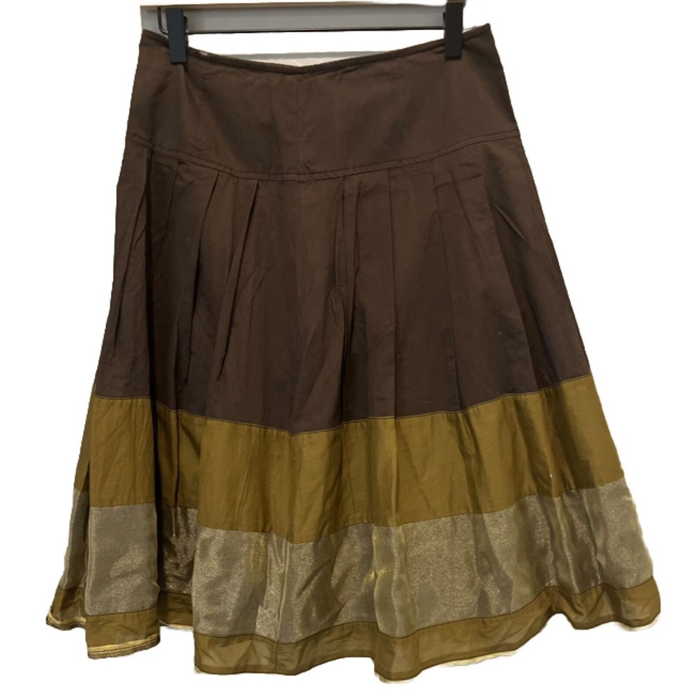 City Unltd Skirt Women’s SZ 4 Brown Organza pleated Lining High Waist Flare Midi